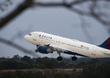 An Airbus A319 plane takes off